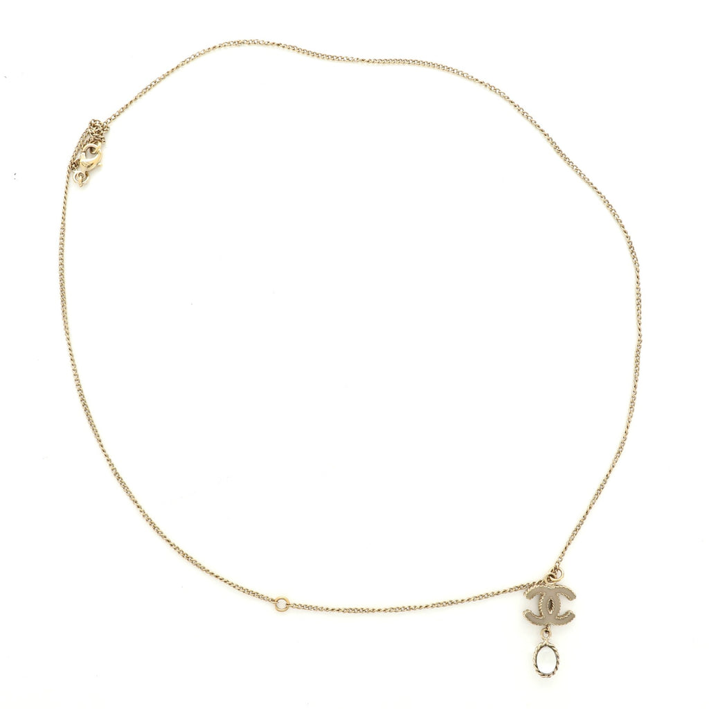 CC Drop Pendant Necklace Metal with Enamel and Glass