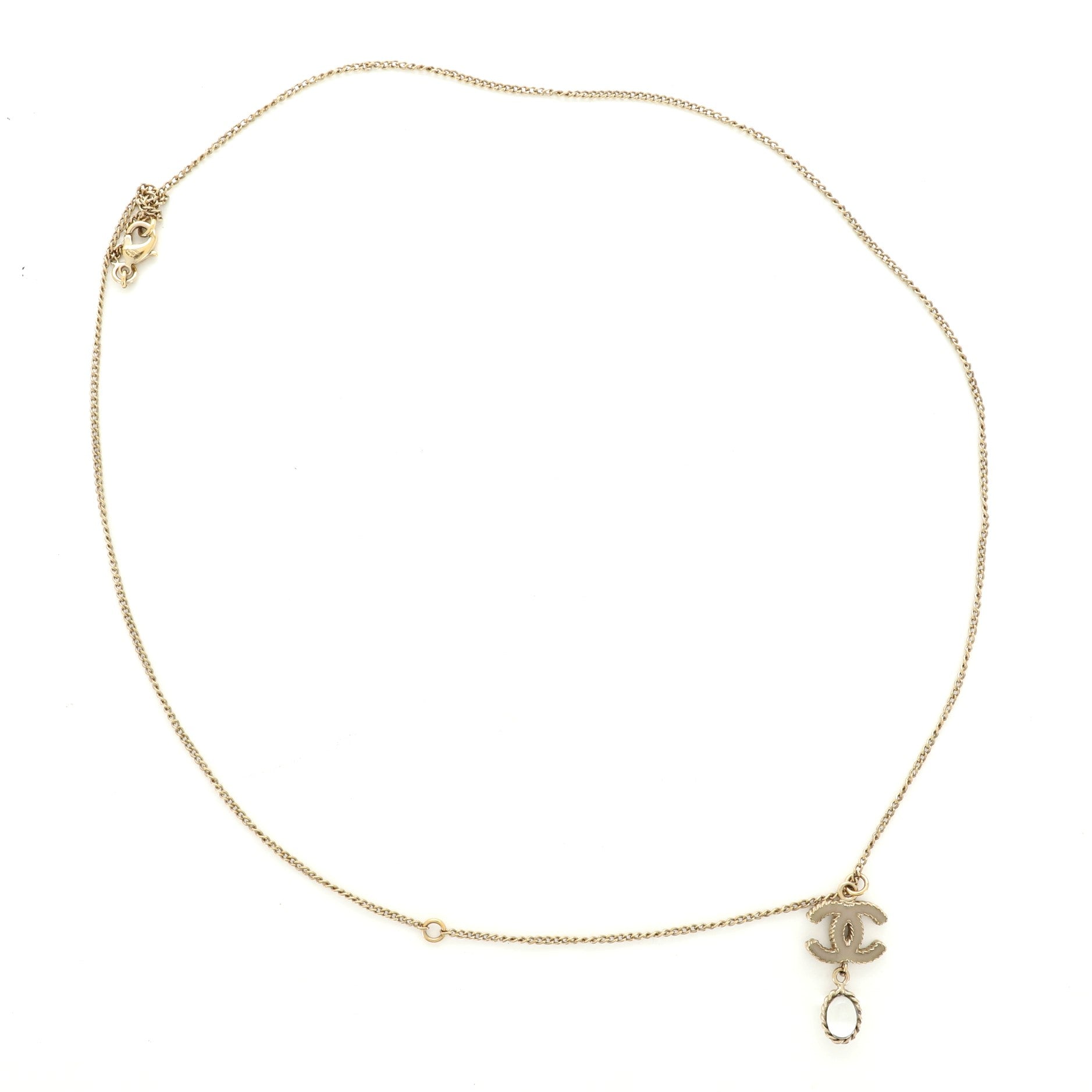 CC Drop Pendant Necklace Metal with Enamel and Glass