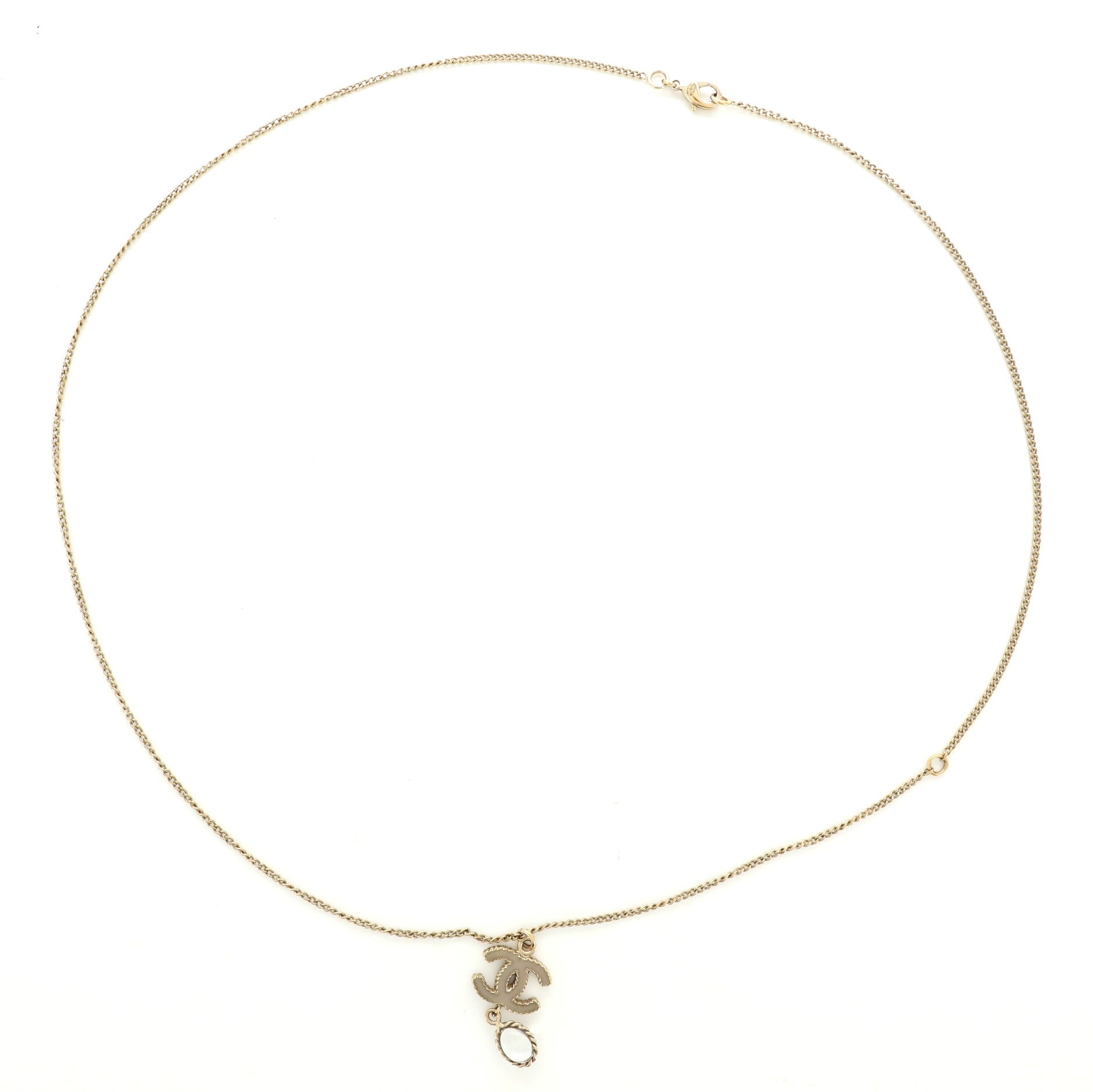 CC Drop Pendant Necklace Metal with Enamel and Glass