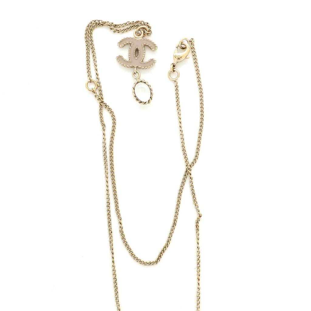 CC Drop Pendant Necklace Metal with Enamel and Glass