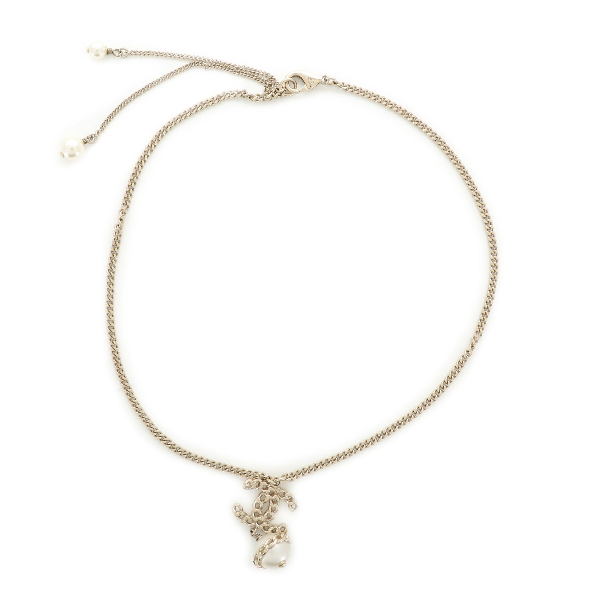 CC Pearl Drop Necklace Metal with Pearls