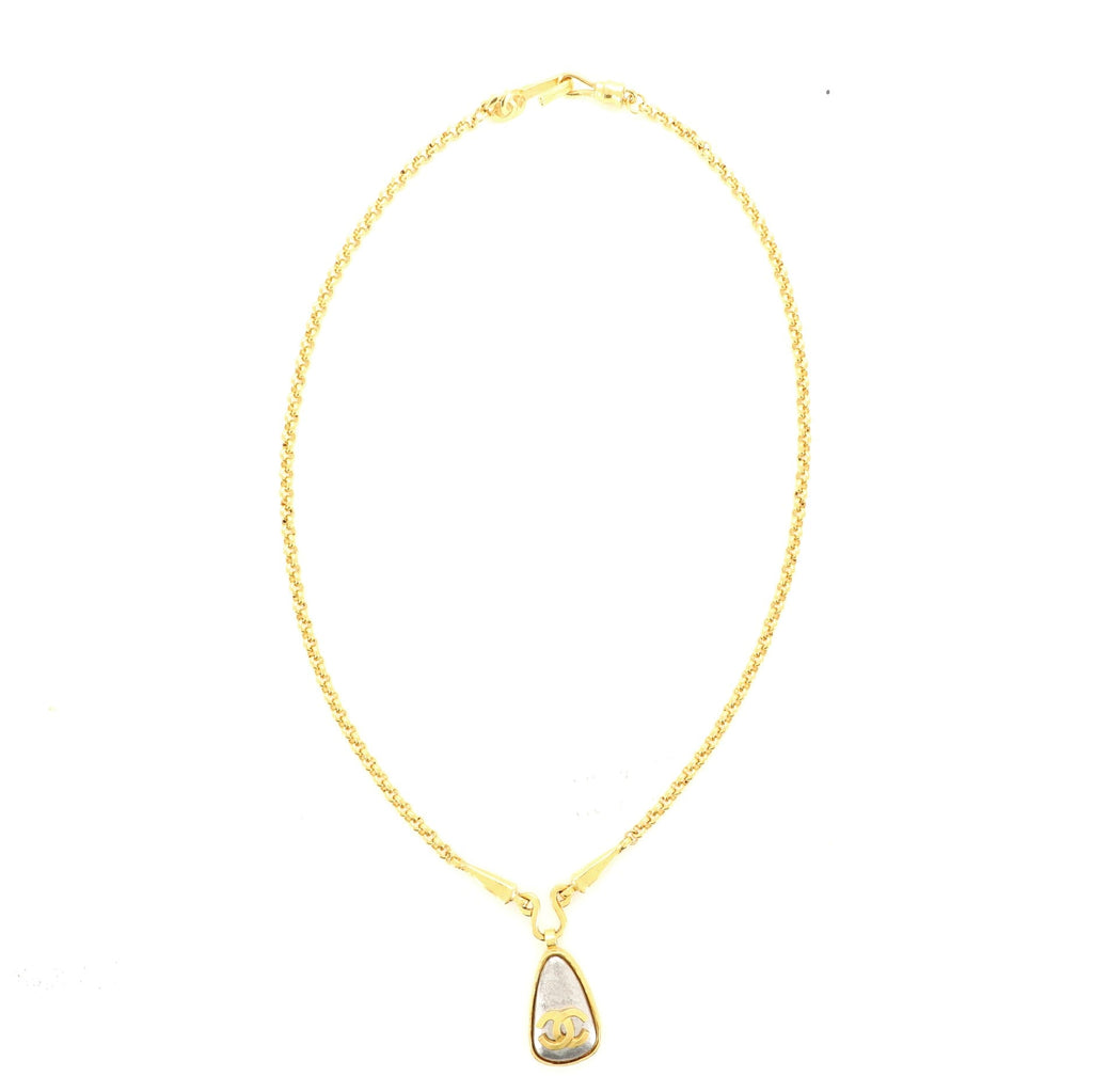 Vintage CC Drop Pendant Necklace Gold-Plated Brass
