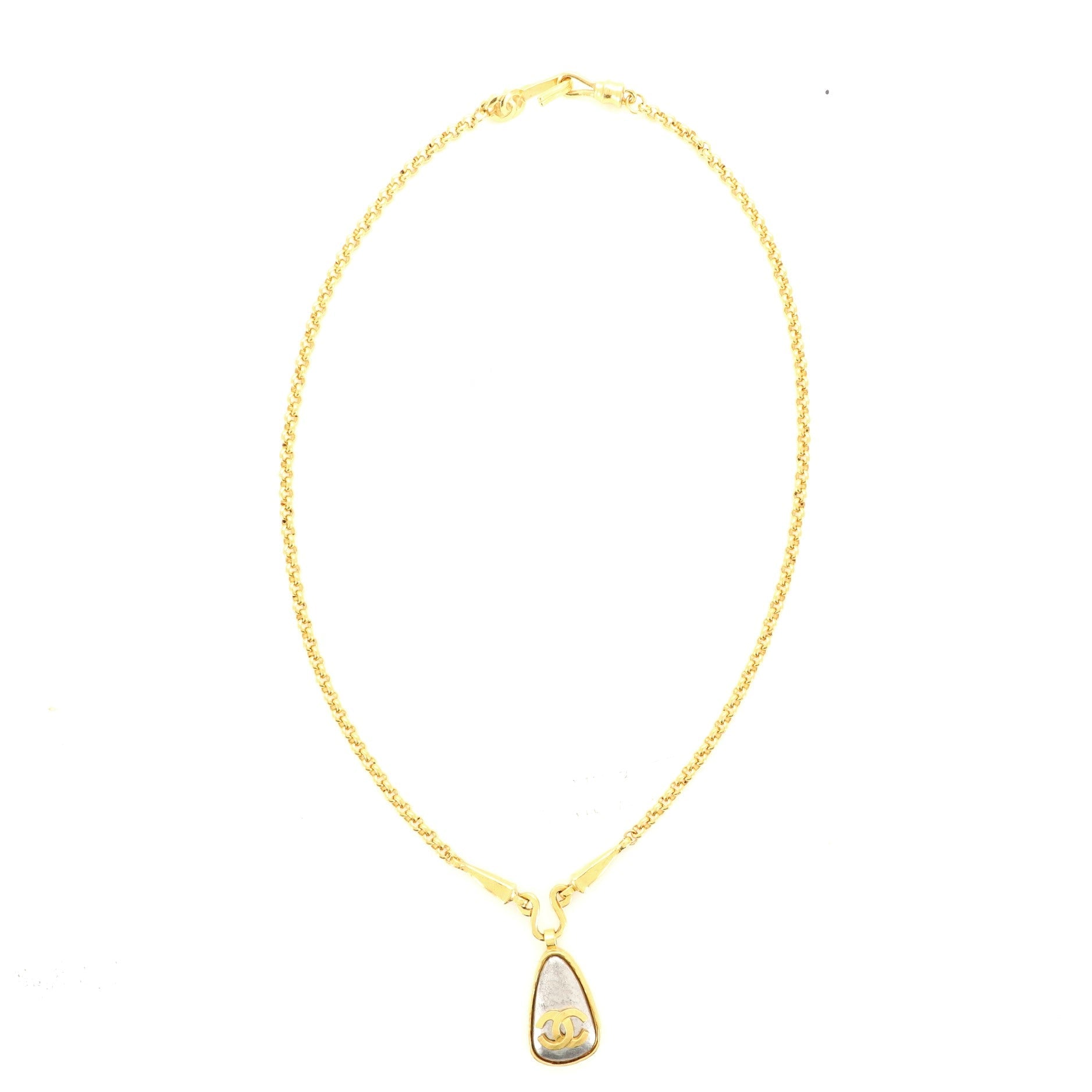 Vintage CC Drop Pendant Necklace Gold-Plated Brass