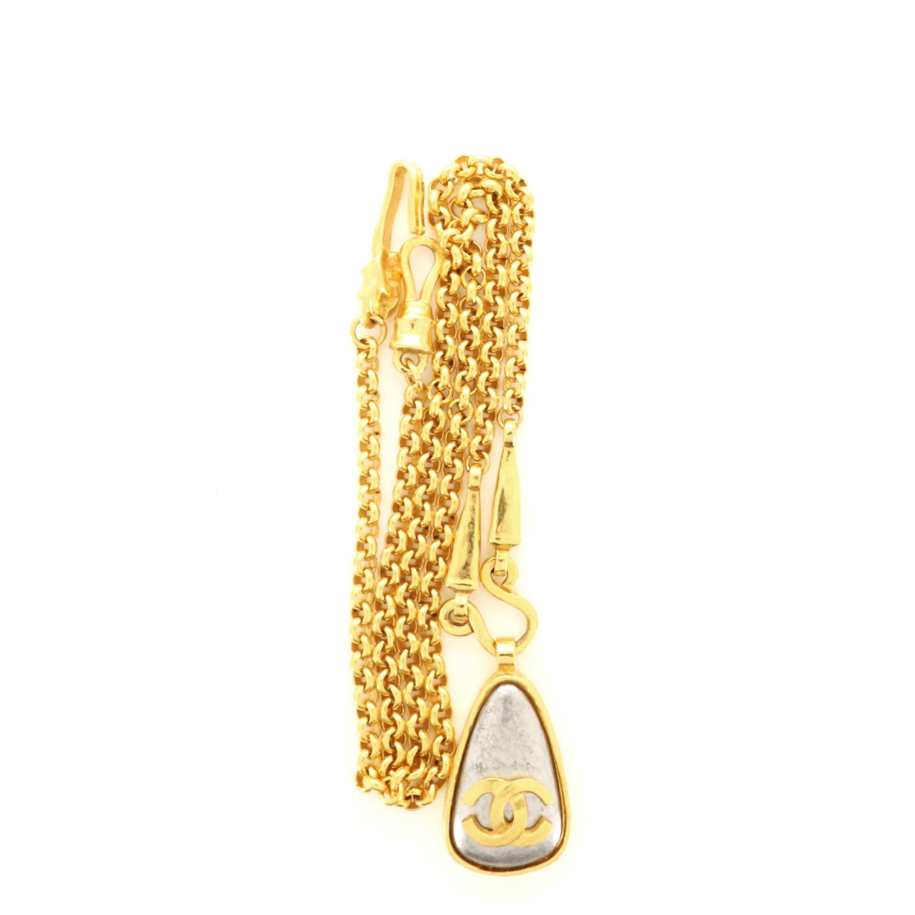 Vintage CC Drop Pendant Necklace Gold-Plated Brass