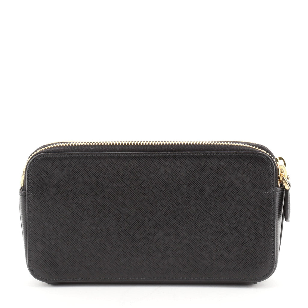 Double Zip Wallet on Chain Crossbody Printed Saffiano Leather Mini