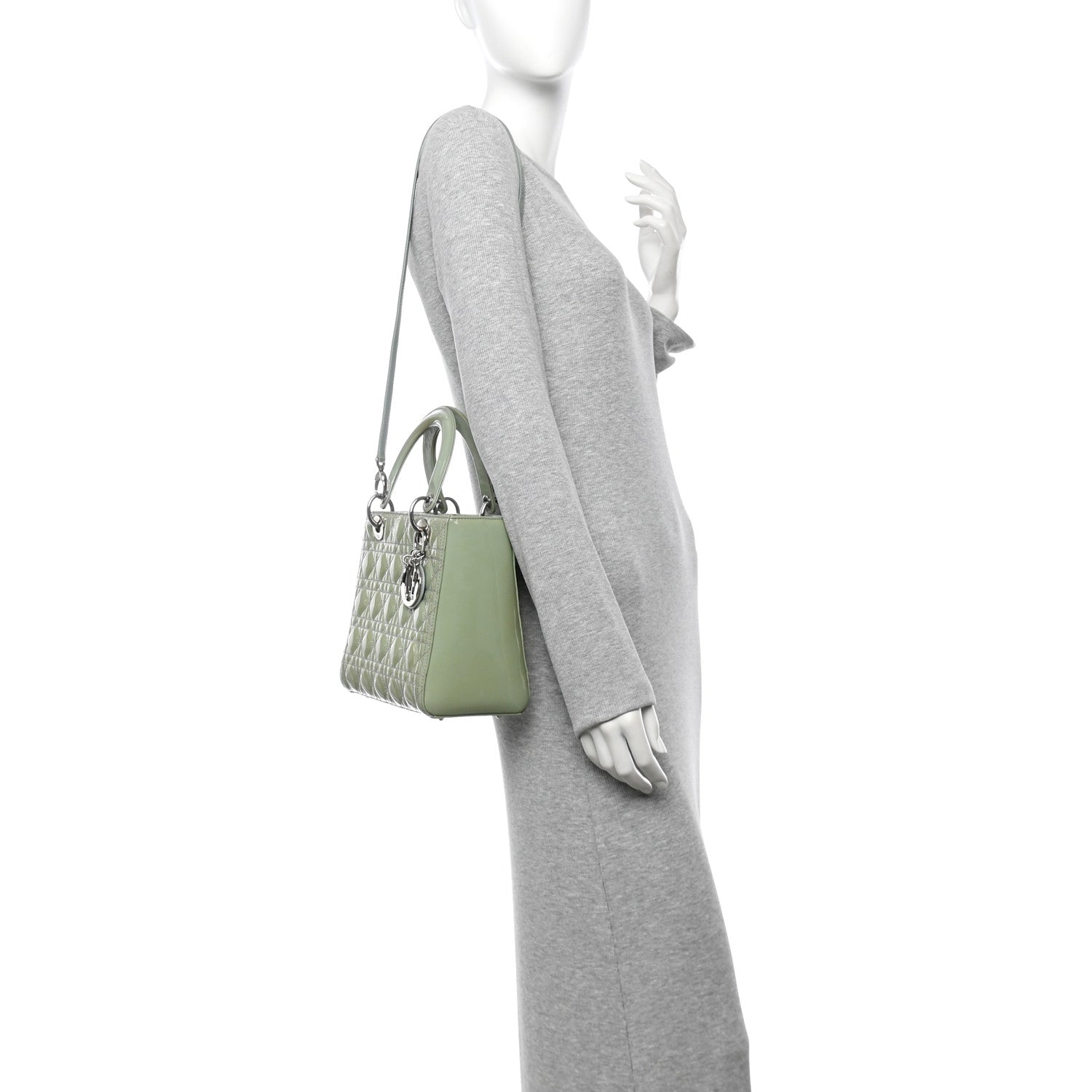 Patent Cannage Medium Lady Dior Blue Alcier