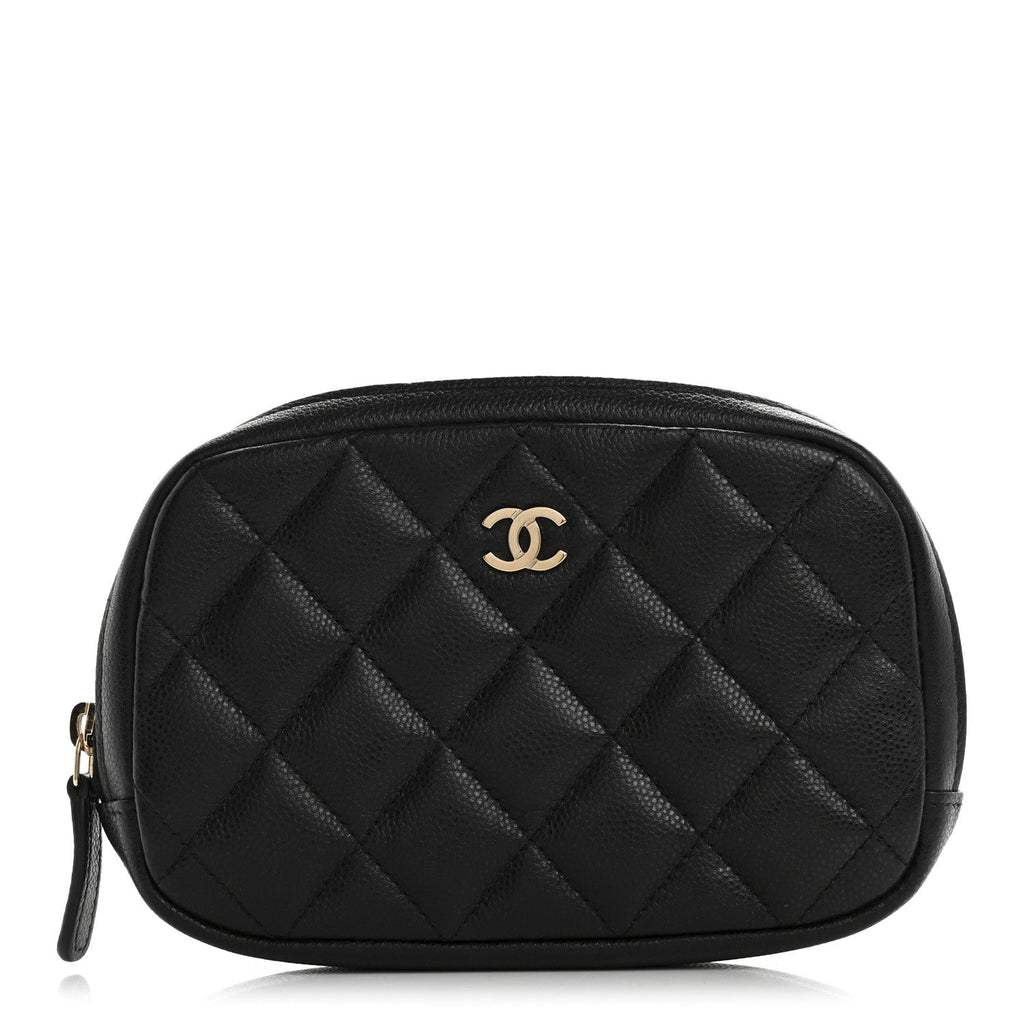 Caviar Quilted Small Curvy Pouch Cosmetic Case Black