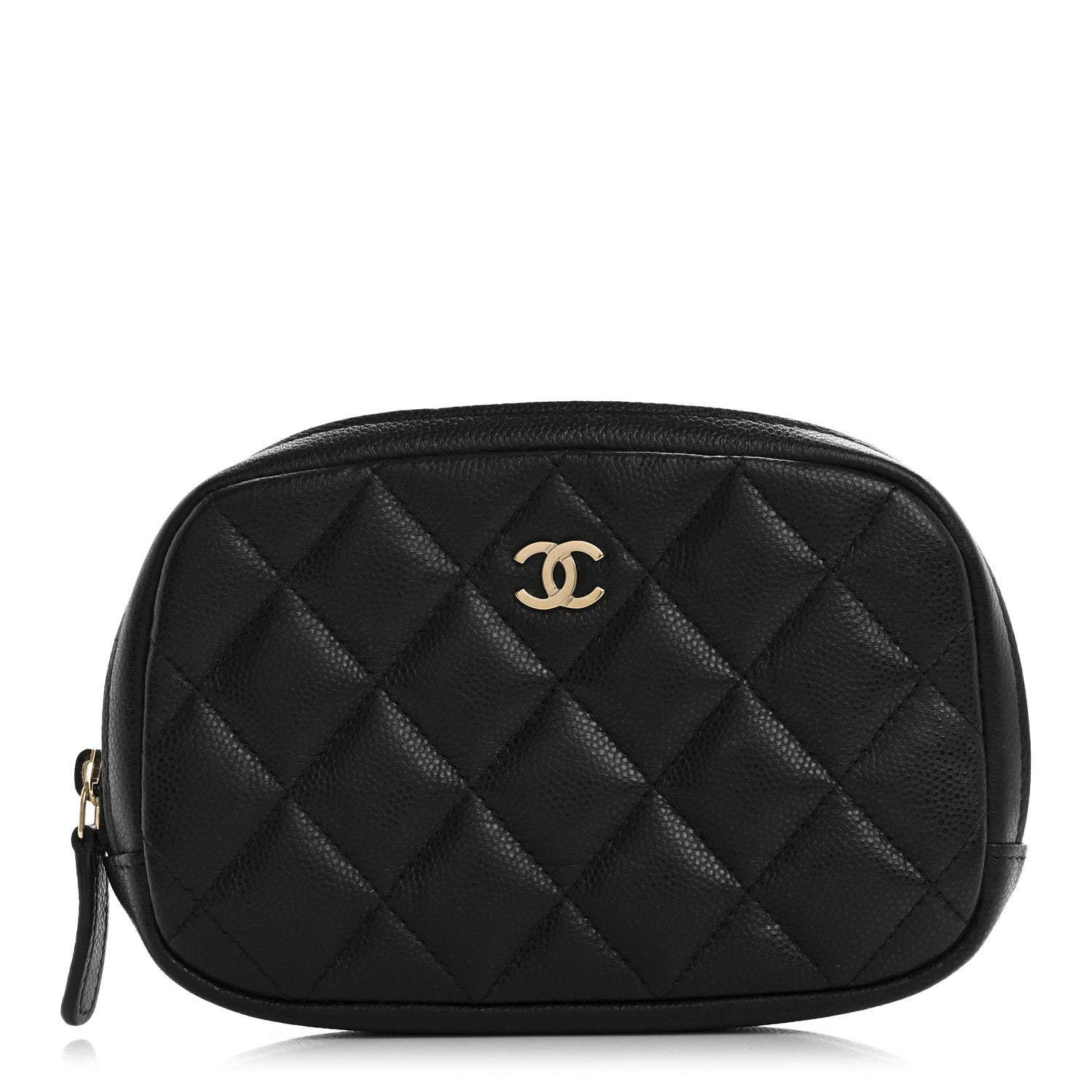 Caviar Quilted Small Curvy Pouch Cosmetic Case Black