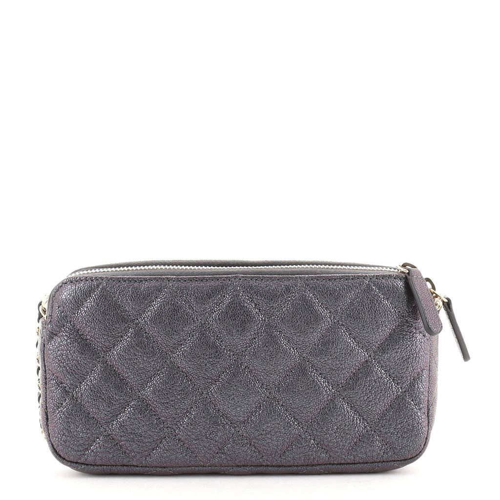 Double Zip Clutch with Chain Quilted Iridescent Caviar
