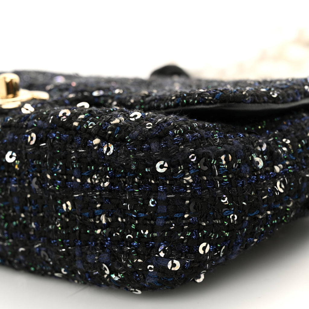 Tweed Mini Pearl Handle Flap Black Ecru