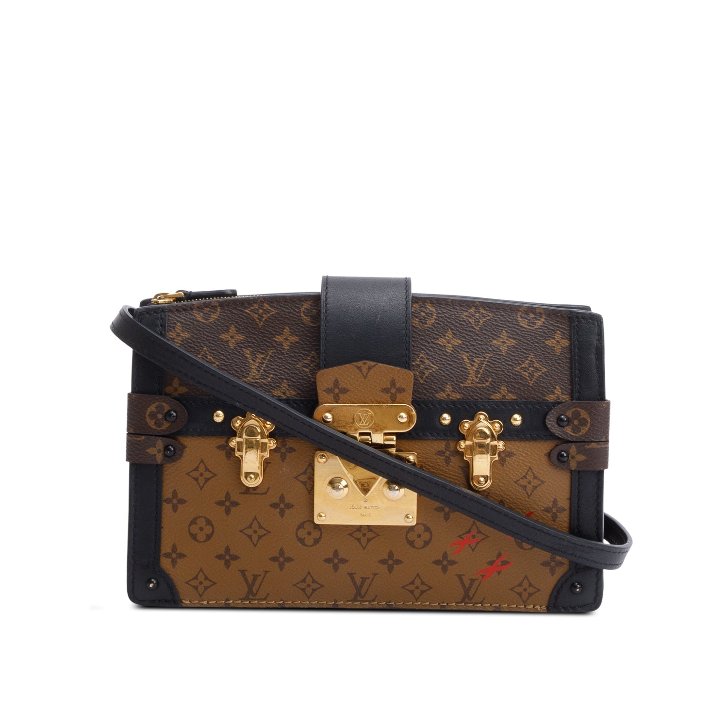 Louis Vuitton Monogram Reverse Pochette Trunk Clutch w/ Strap