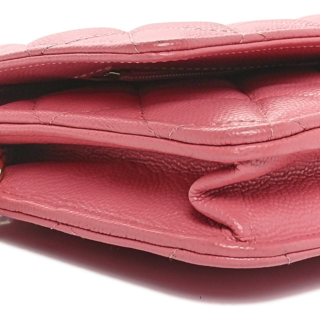 Caviar Quilted Wallet On Chain WOC Dark Pink
