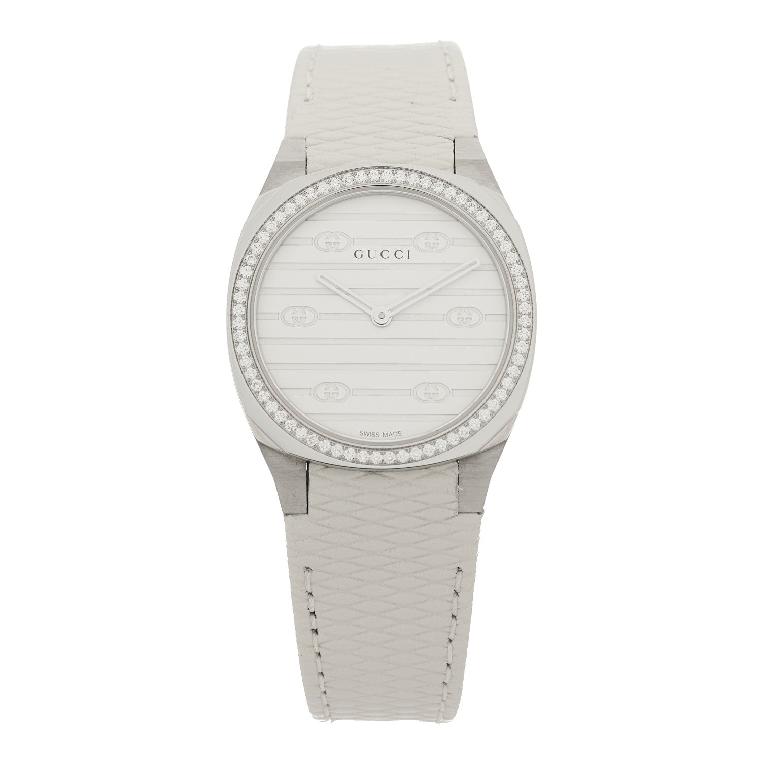 Stainless Steel Calfskin Diamond Bezel 30mm 25H Quartz Watch White