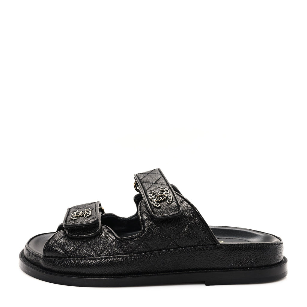 Grained Calfskin Velcro Dad Sandals 35 Black