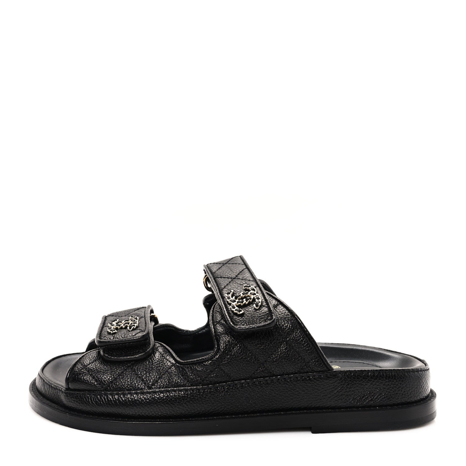 Grained Calfskin Velcro Dad Sandals 35 Black