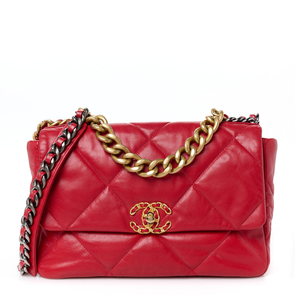 Goatskin Quilted Large Chanel 19 Flap Red