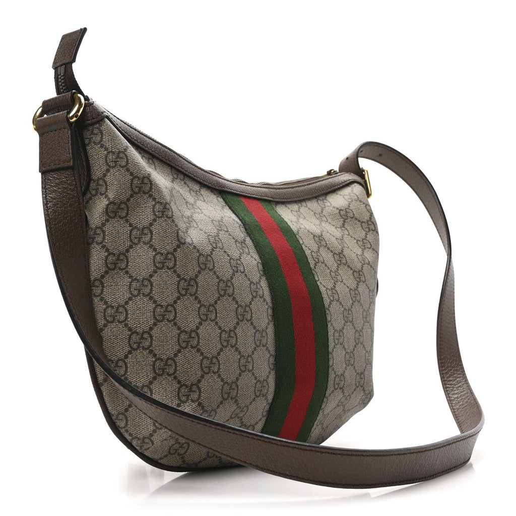 GG Supreme Monogram Web Small Ophidia Half Moon Hobo Brown