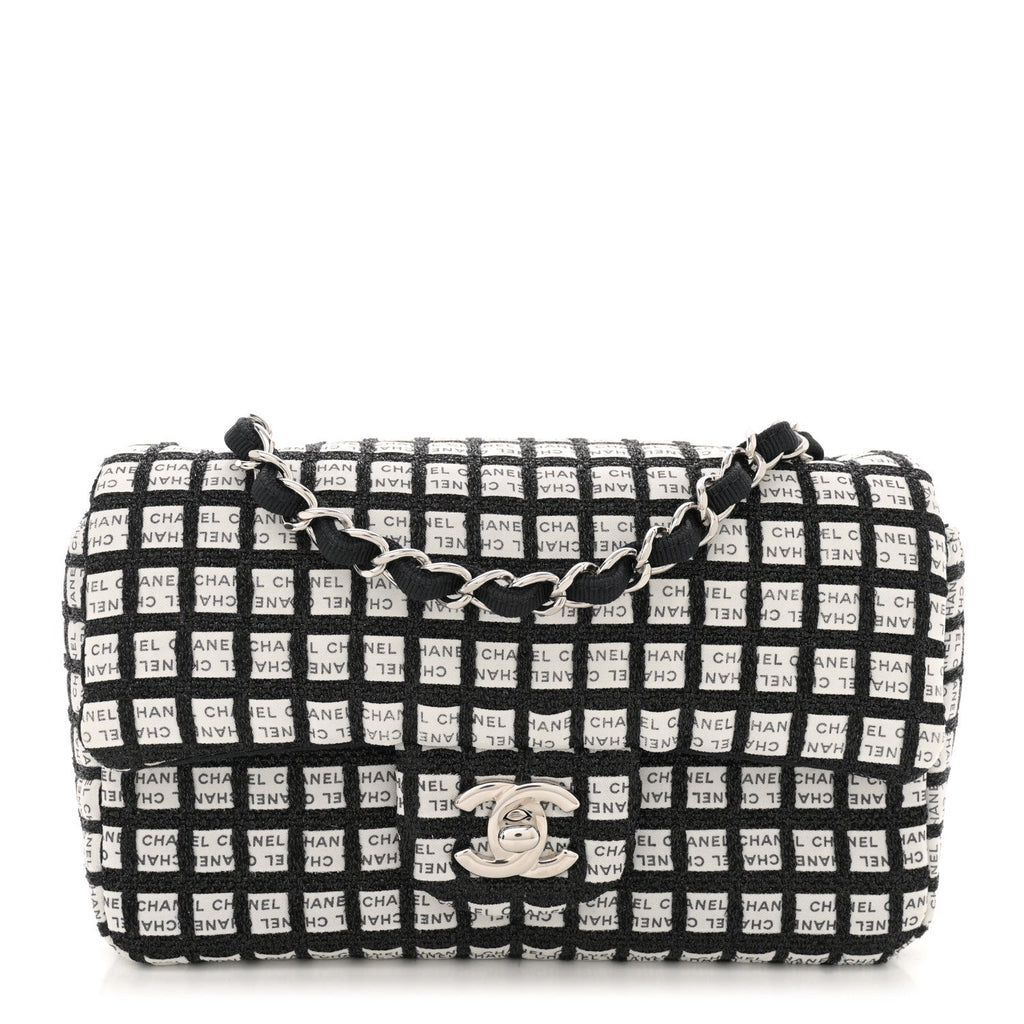 Ribbon Tweed Mini Rectangular Flap Black Ivory