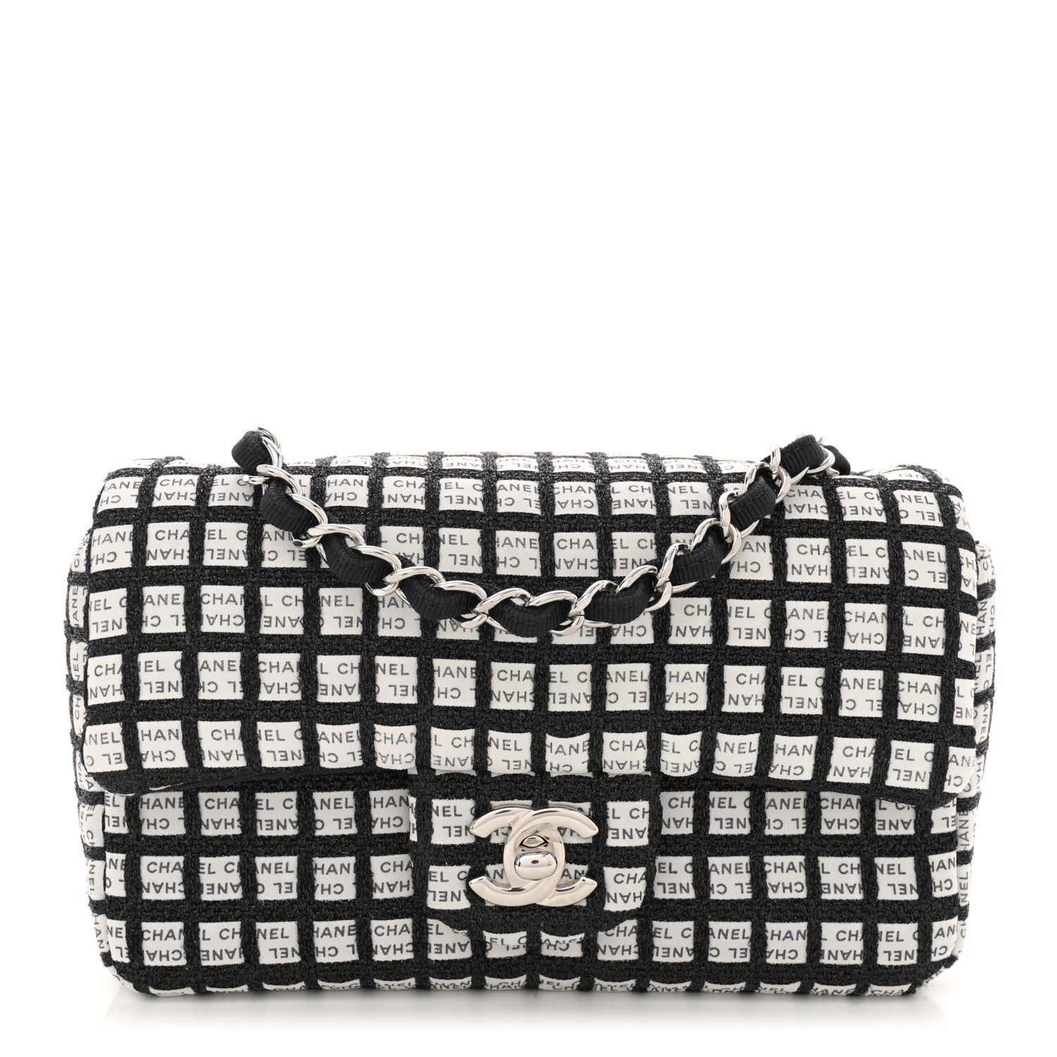 Ribbon Tweed Mini Rectangular Flap Black Ivory