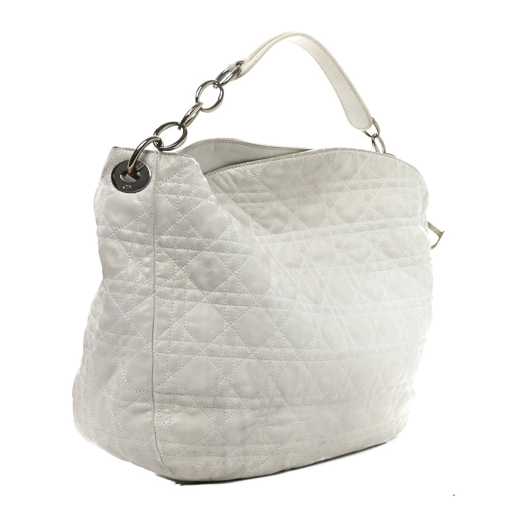 Lambskin Cannage Large Dior Soft Hobo White