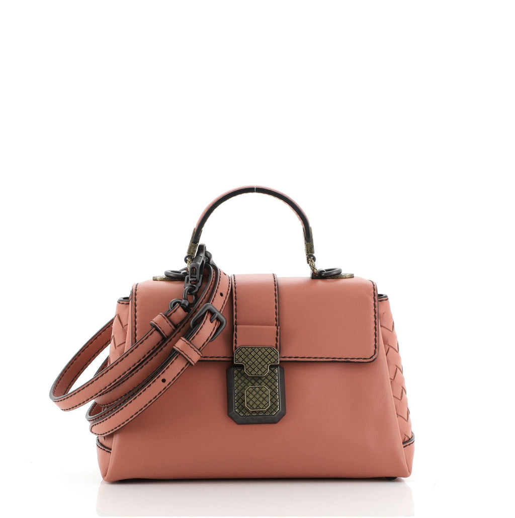 Piazza Top Handle Bag Leather with Intrecciato Detail Mini