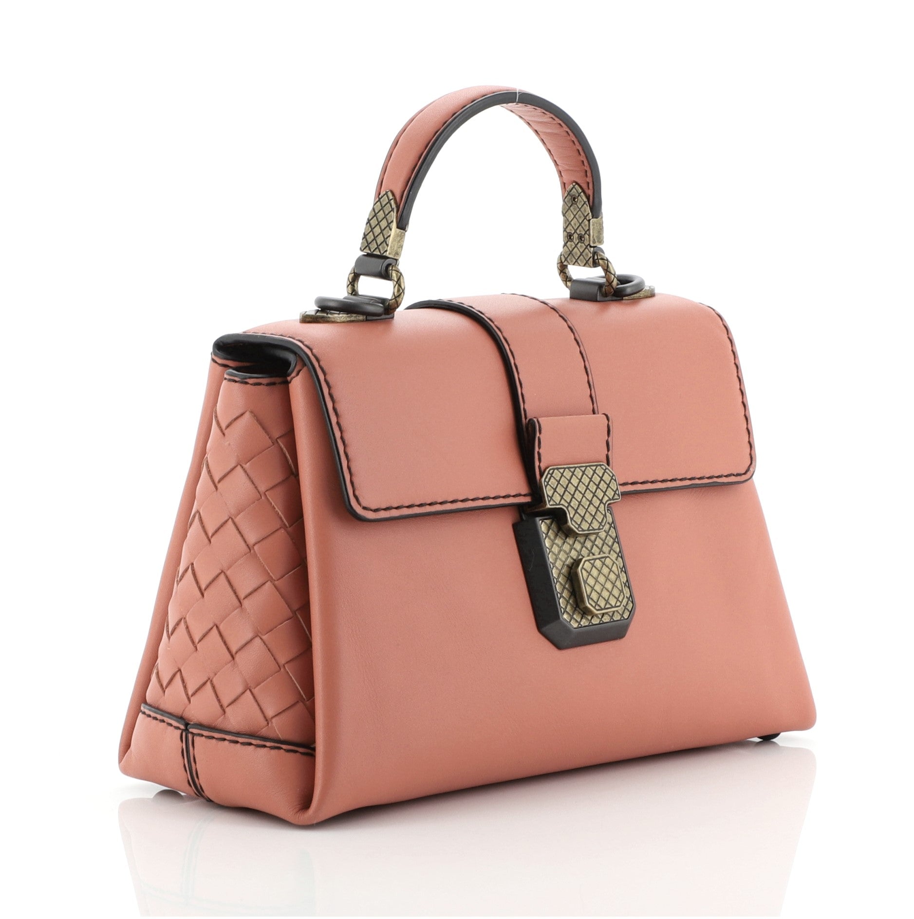 Piazza Top Handle Bag Leather with Intrecciato Detail Mini
