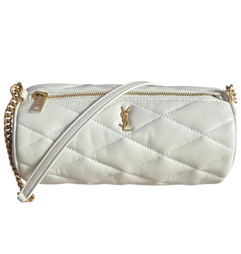 Saint Laurent Ivory Quilted Lambskin Mini Sade Tube Bag
