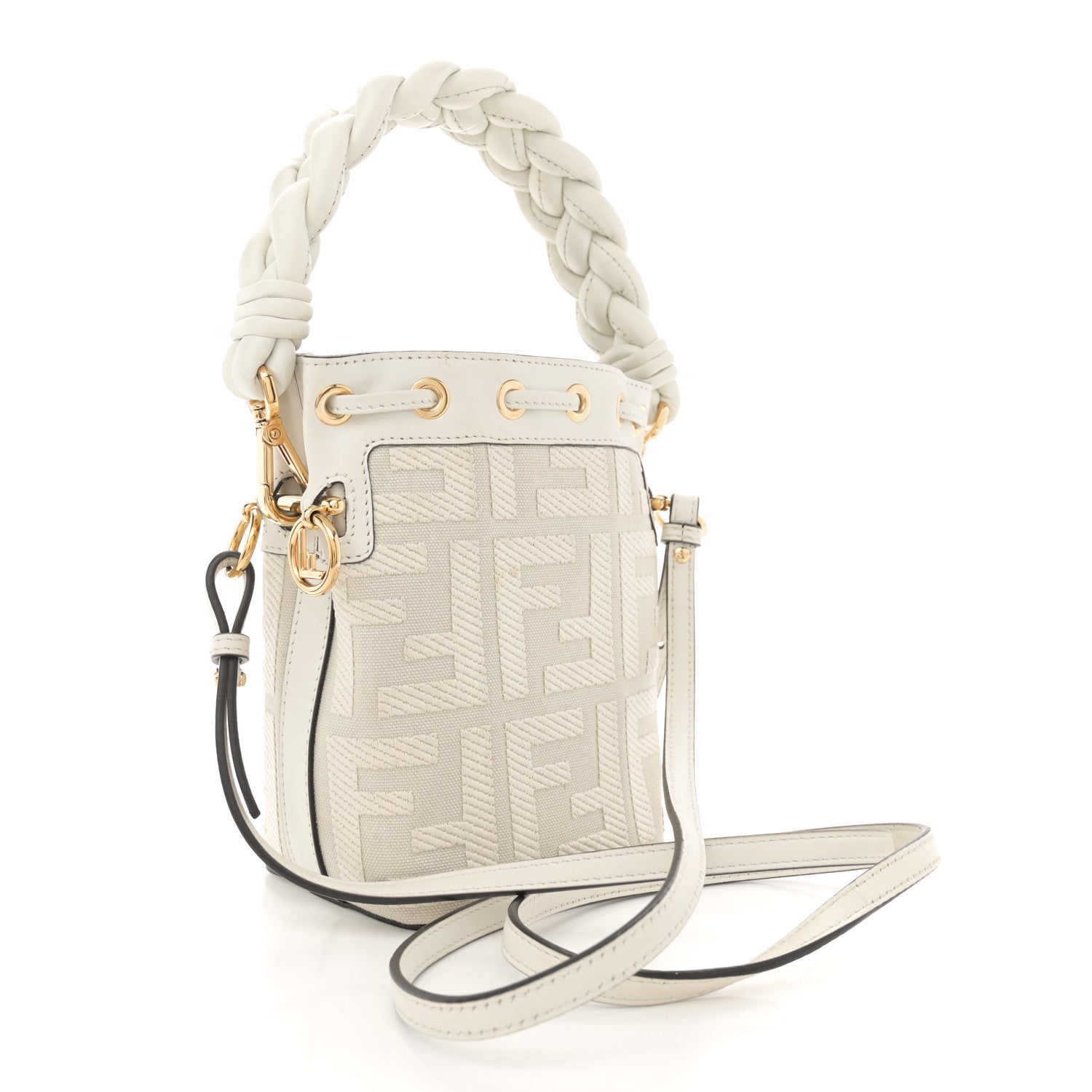 Canvas Nappa F is Fendi FF Embroidered Mini Mon Tresor Bucket Bag White Ice