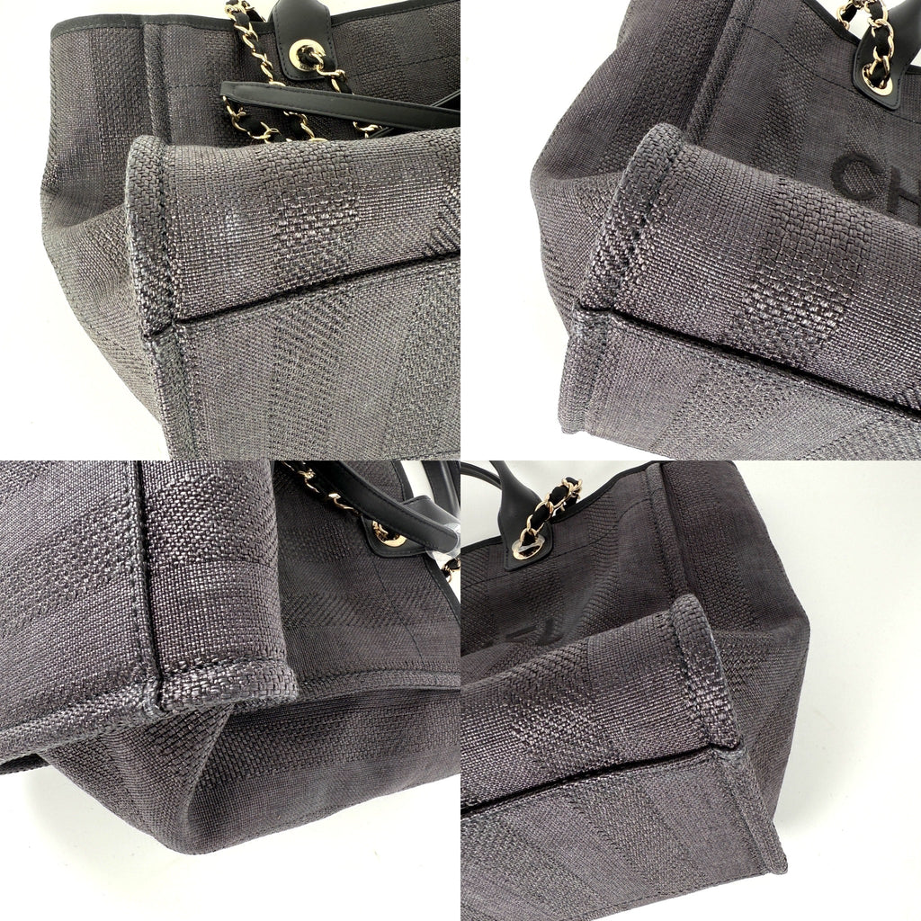 CHANEL Deauville Straw Raffia Black Large Shopping Tote