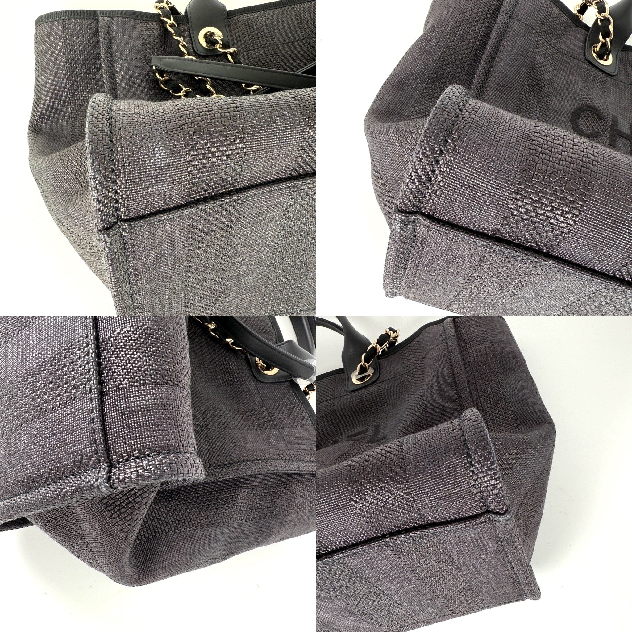 CHANEL Deauville Straw Raffia Black Large Shopping Tote
