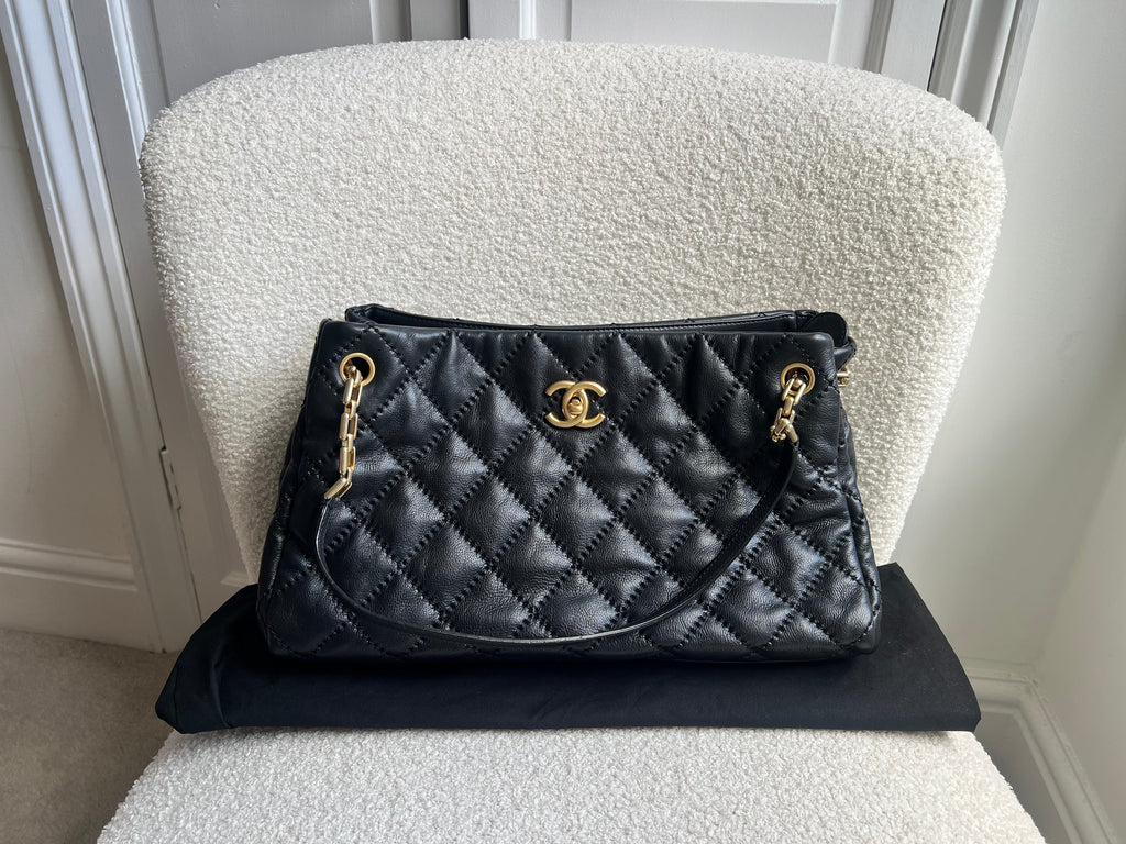 Chanel Black Lambskin Retro Tote Bag