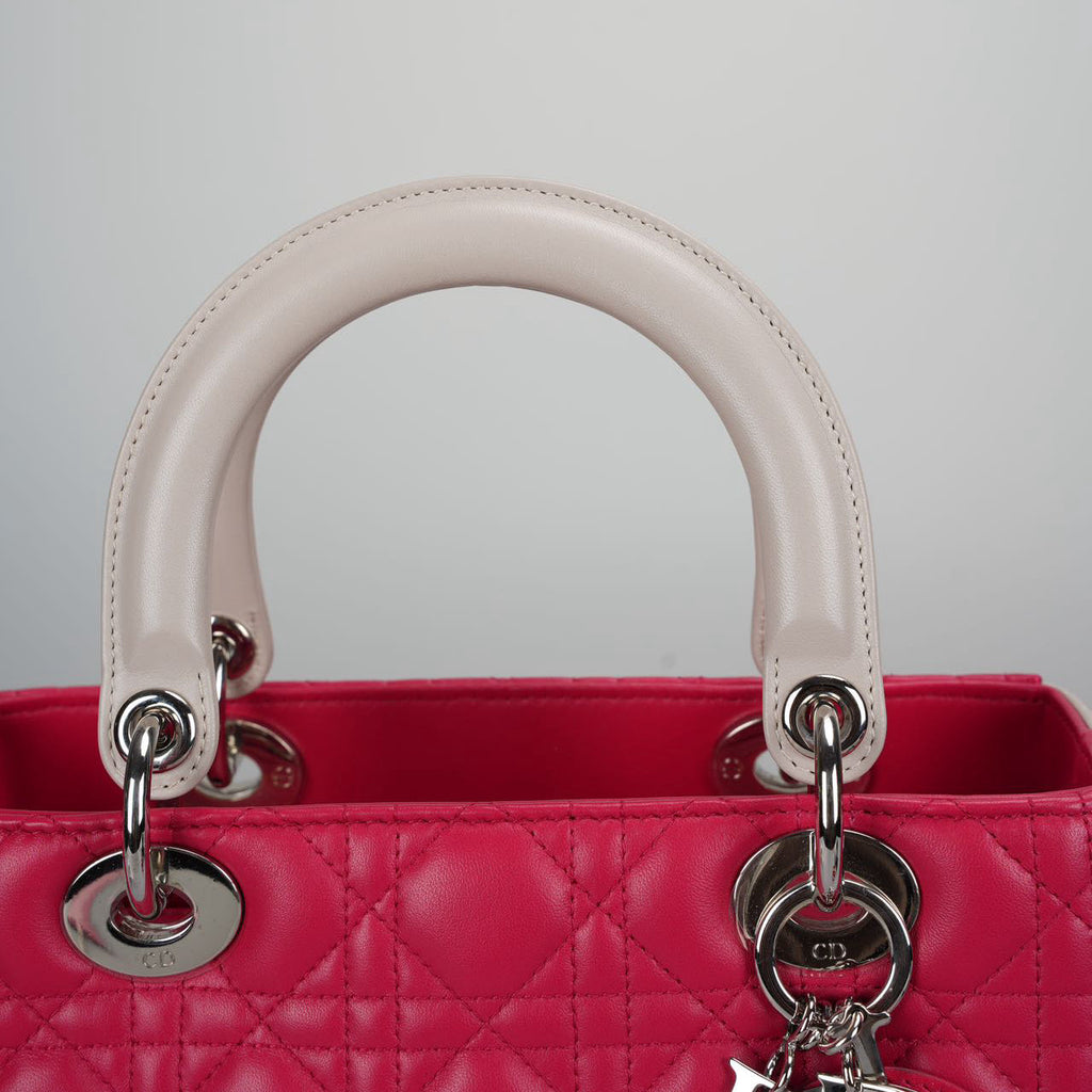 Christian Dior Lady Dior Bag Cannage Medium Handbag in Lambskin Leather  Red White