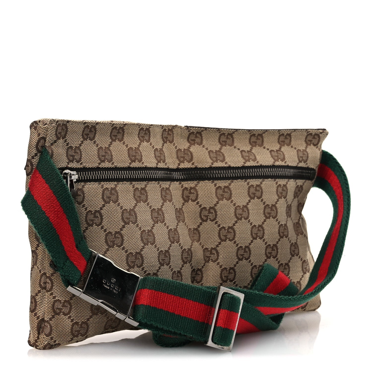 GG Monogram Web Double Pocket Belt Bag Dark Brown