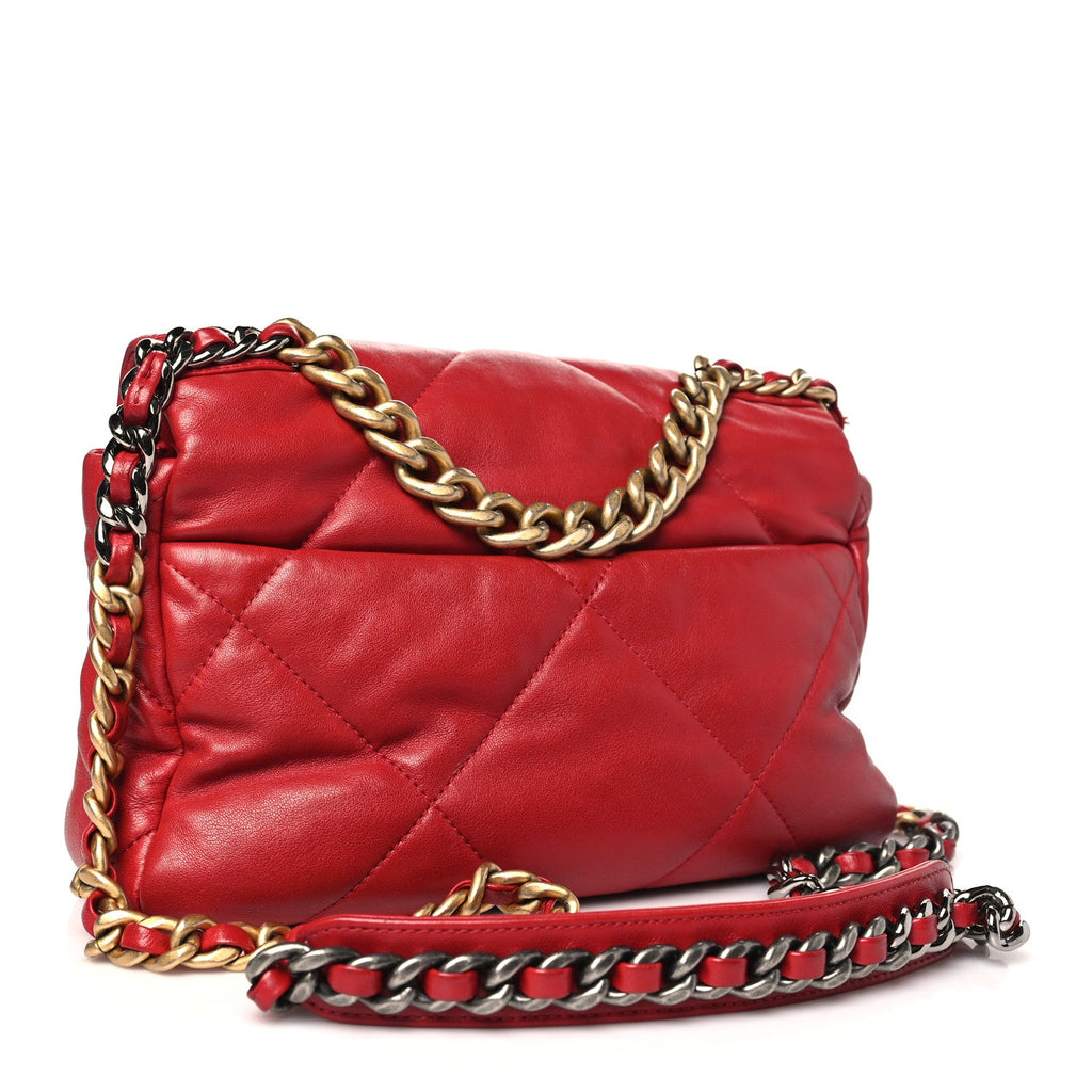 Lambskin Quilted Medium Chanel 19 Flap Red