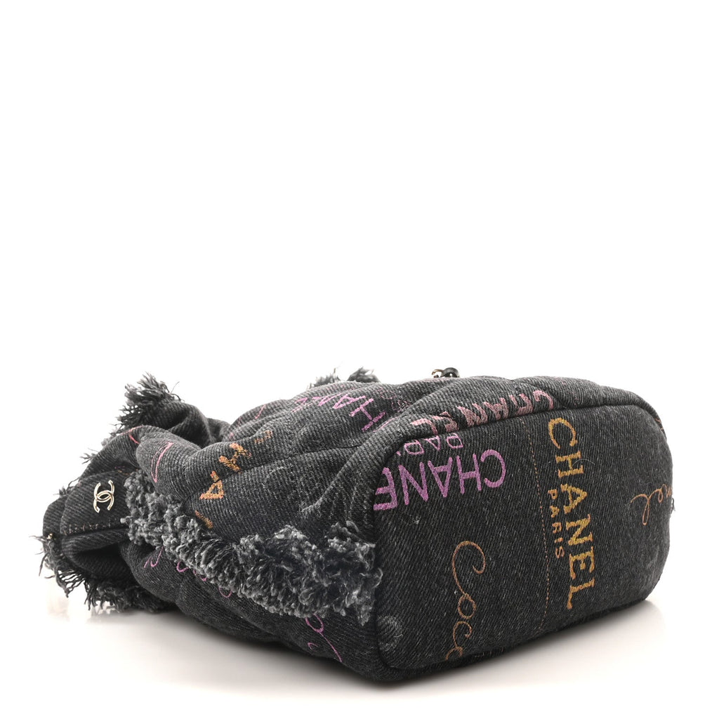 Denim Quilted Mood Small Bucket With Chain Black Multicolor