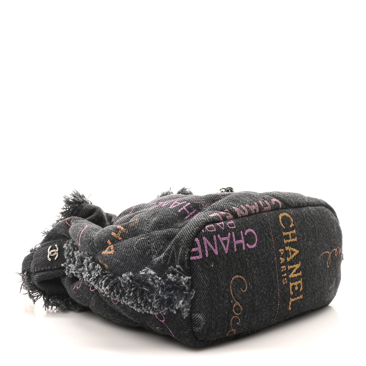 Denim Quilted Mood Small Bucket With Chain Black Multicolor