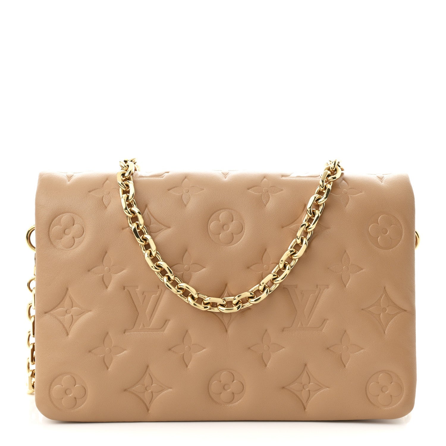 Lambskin Embossed Monogram Pochette Coussin Camel