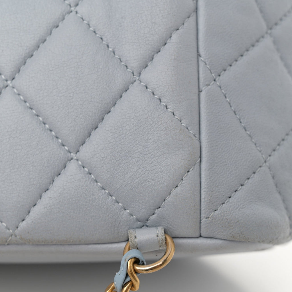 Lambskin Quilted Small Braided CC Backpack Light Blue
