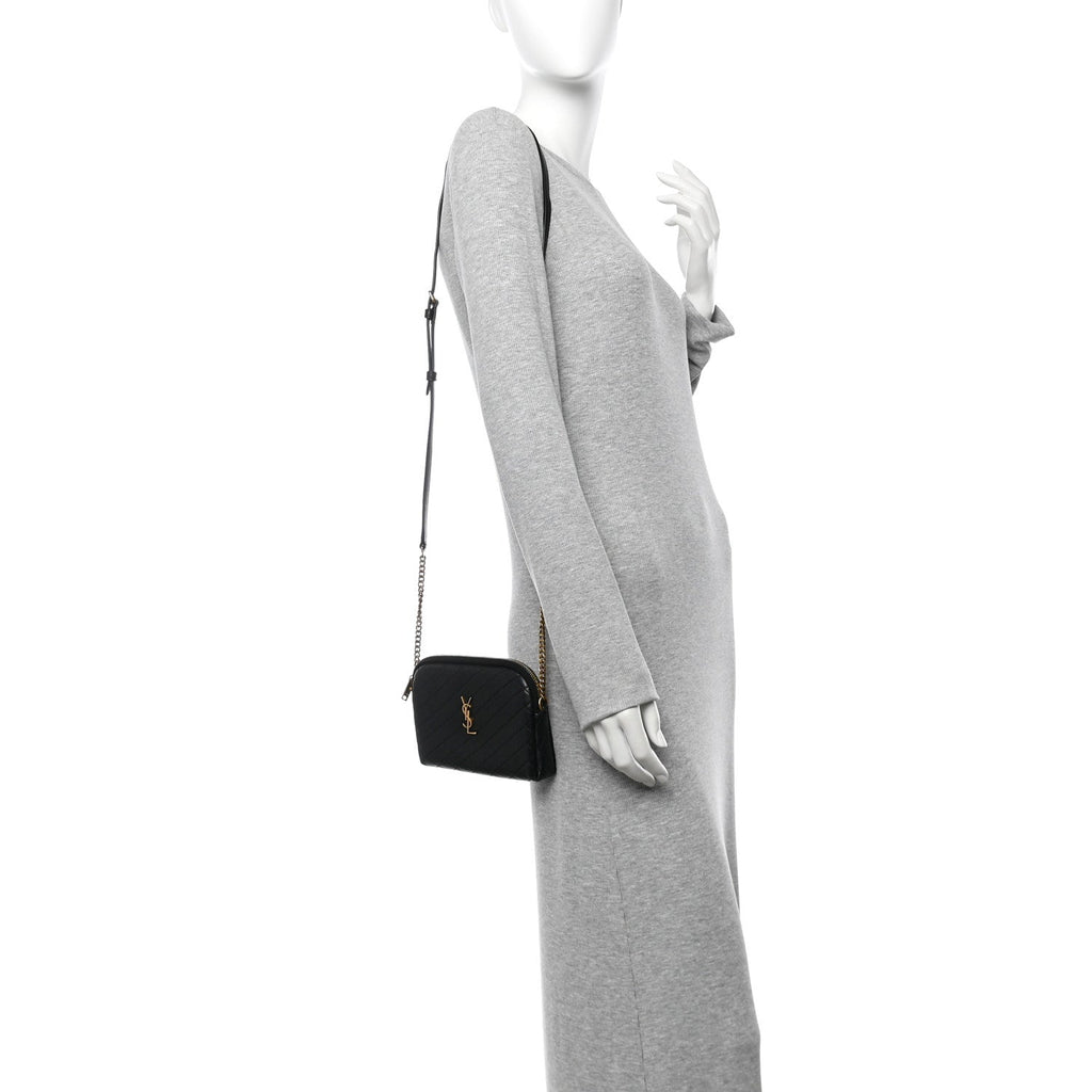 Lambskin Quilted Gaby Zipped Pouch Black