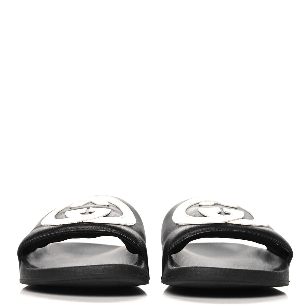 Nappa Miro Soft Calfskin Womens Interlocking G Slide Sandals 37 Black White
