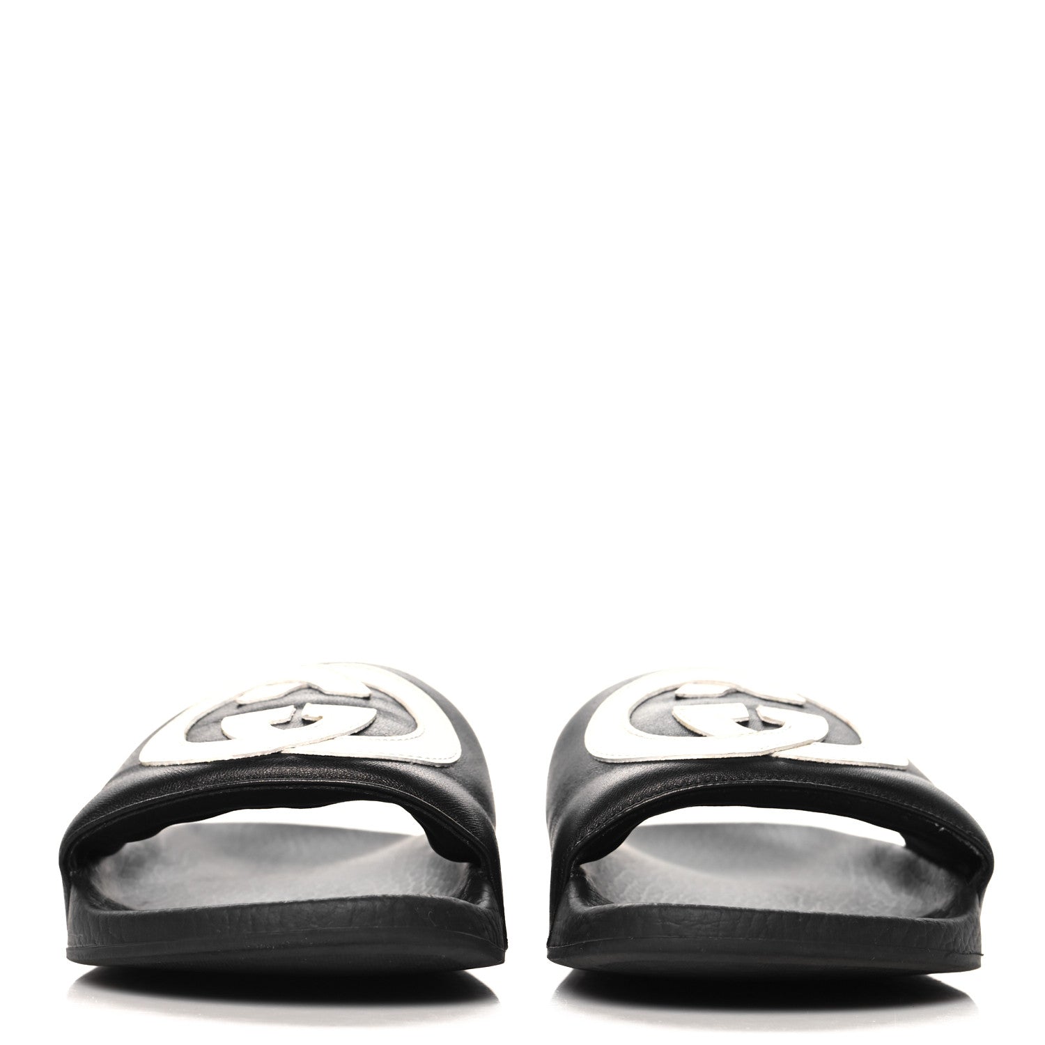 Nappa Miro Soft Calfskin Womens Interlocking G Slide Sandals 37 Black White