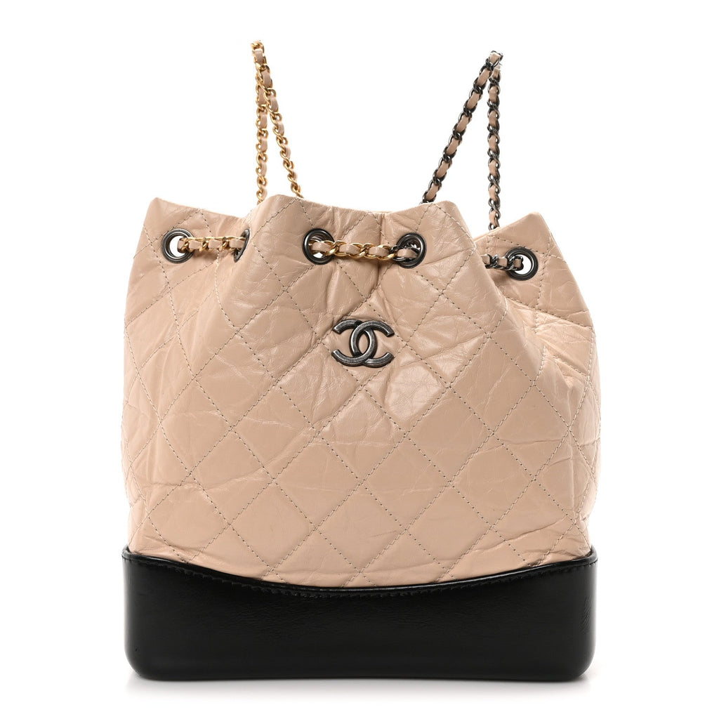 Aged Calfskin Quilted Small Gabrielle Backpack Beige Black