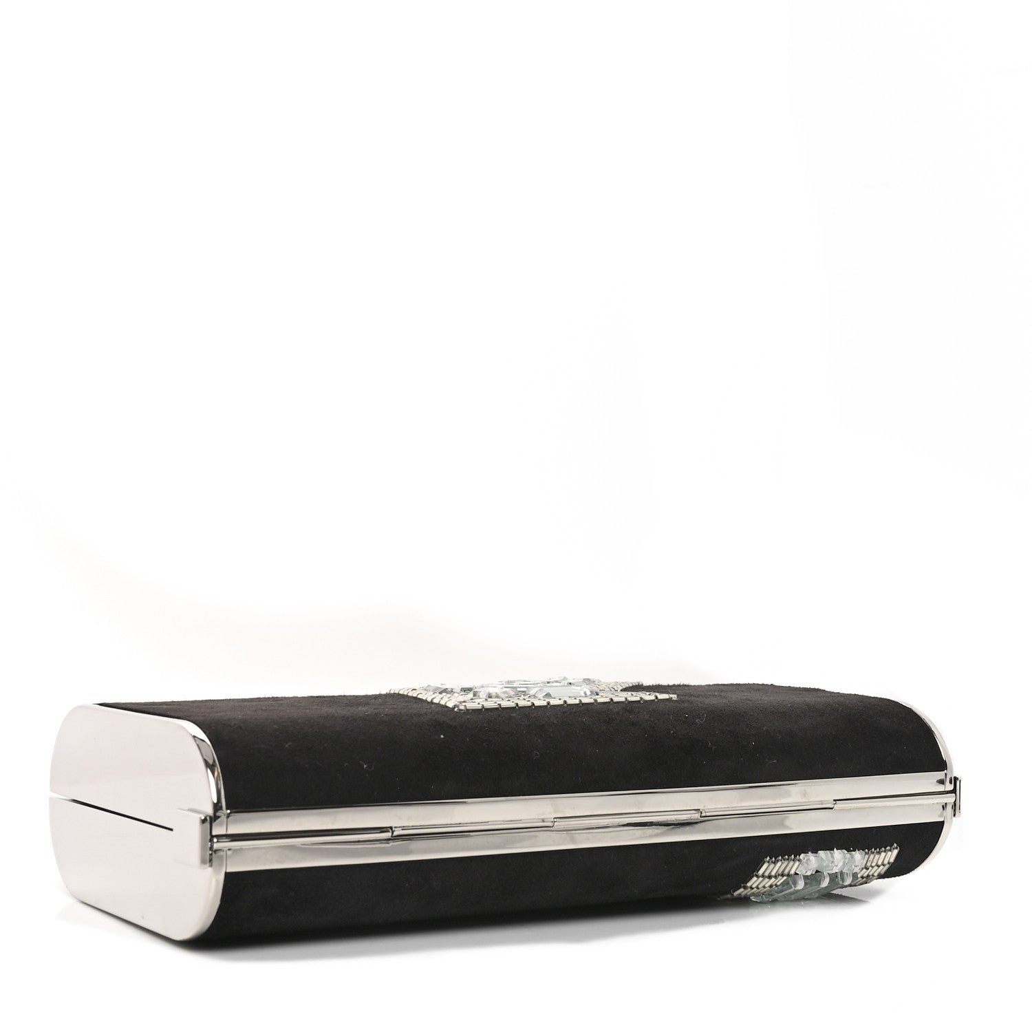 Suede Crystal Beaded Arrow Met Gala Clutch Black