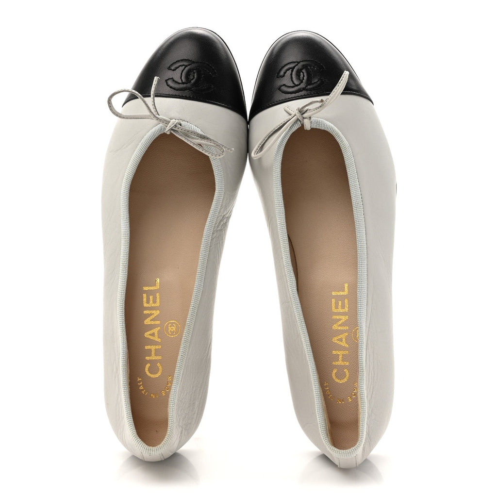 Lambskin Cap Toe CC Ballerina Flats 36.5 Grey Black