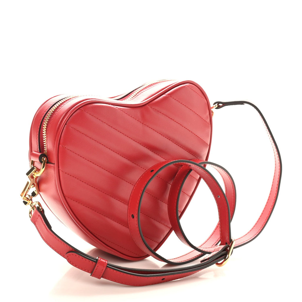 Calfskin Matelasse Diagonal Mini Interlocking G Heart Shoulder Bag Hibiscus Red