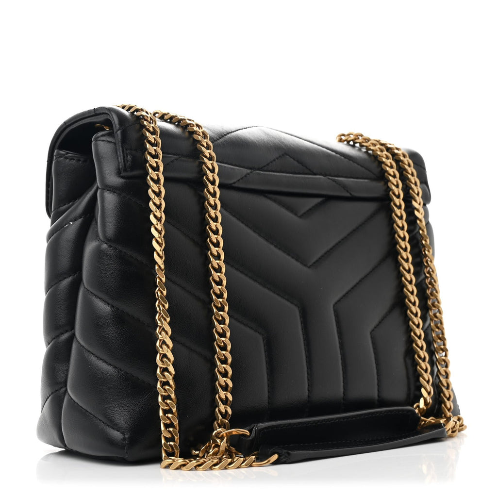 Calfskin Y Quilted Monogram Small Loulou Chain Satchel Black