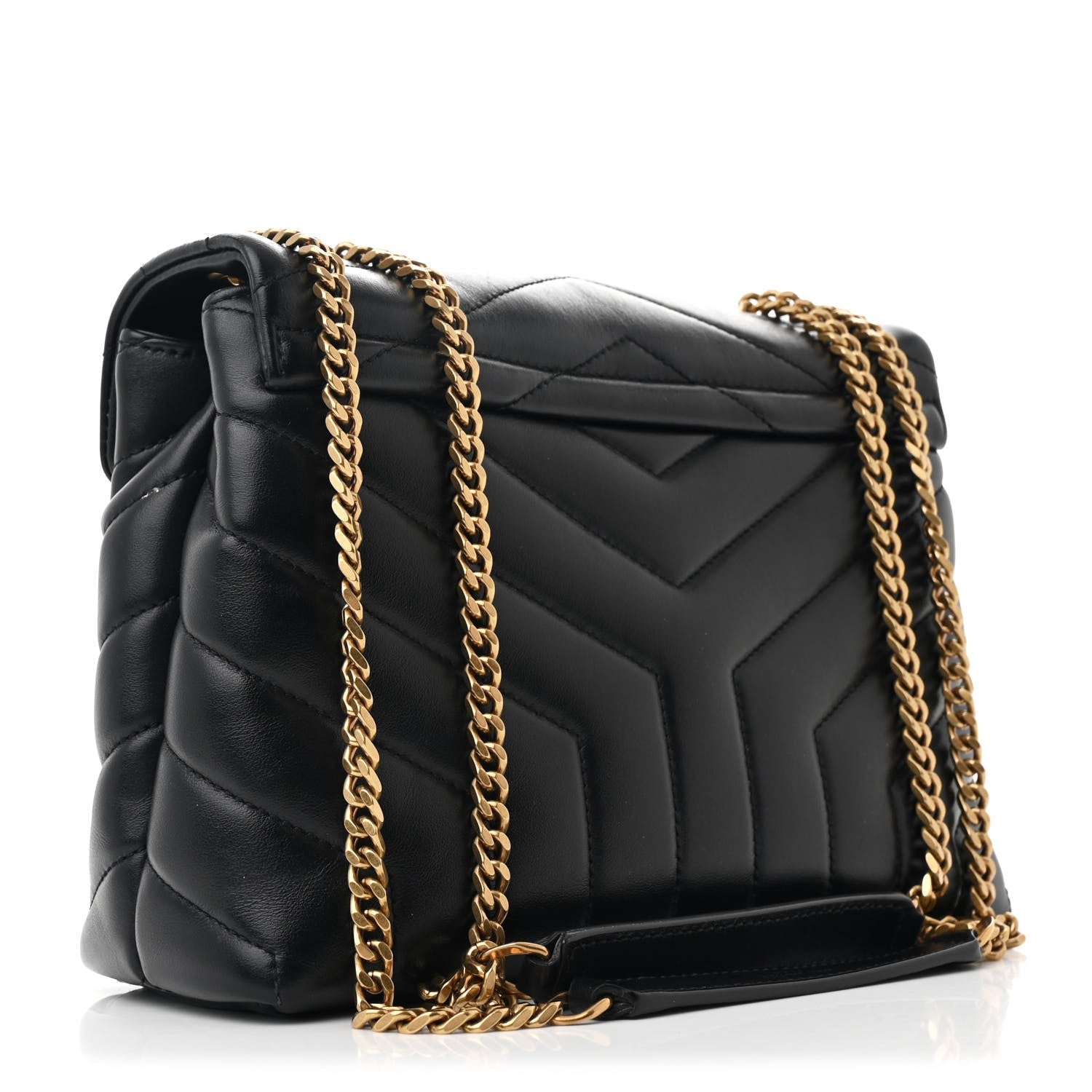Calfskin Y Quilted Monogram Small Loulou Chain Satchel Black