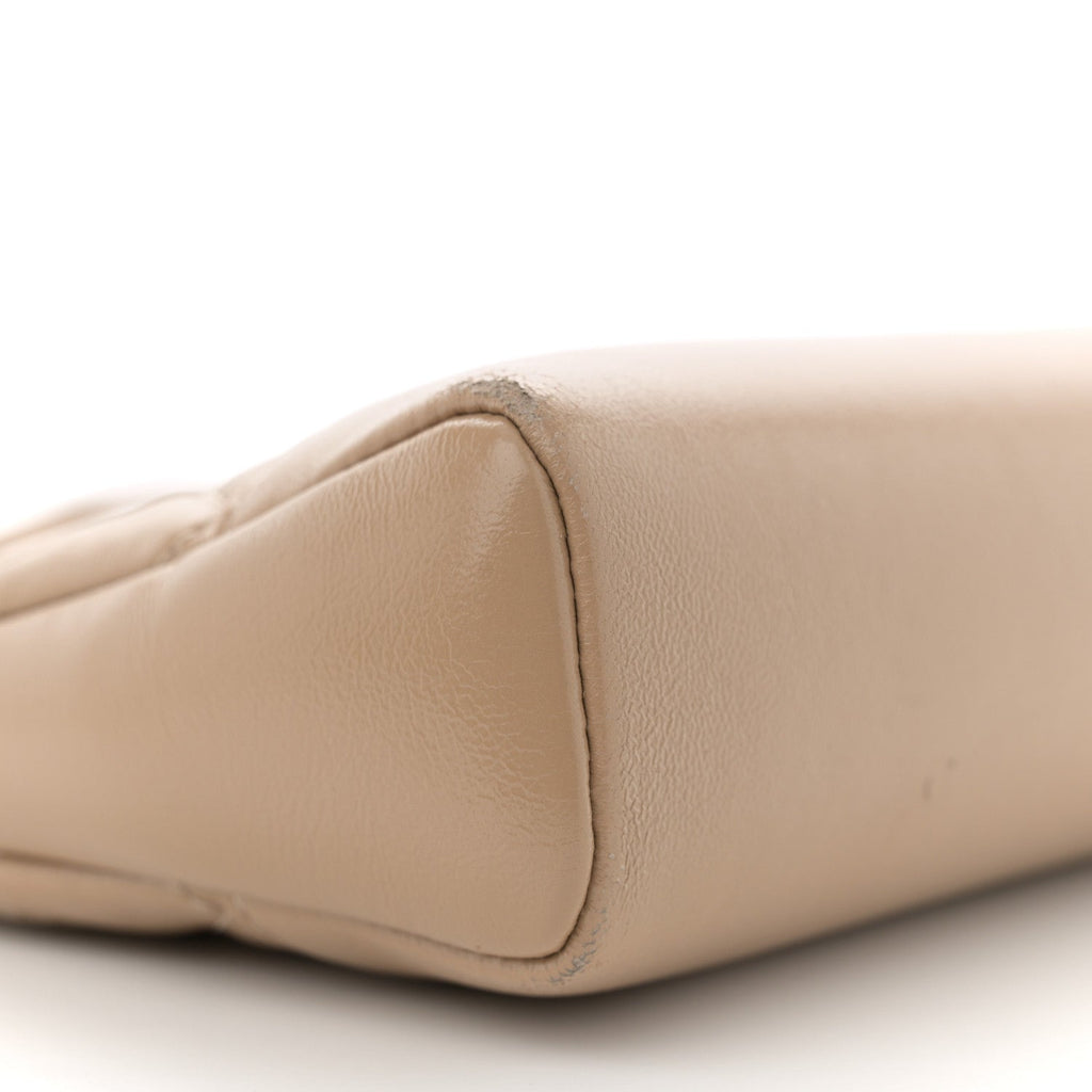 Shiny Crumpled Calfskin Quilted Mini 31 Shopping Bag Dark Beige