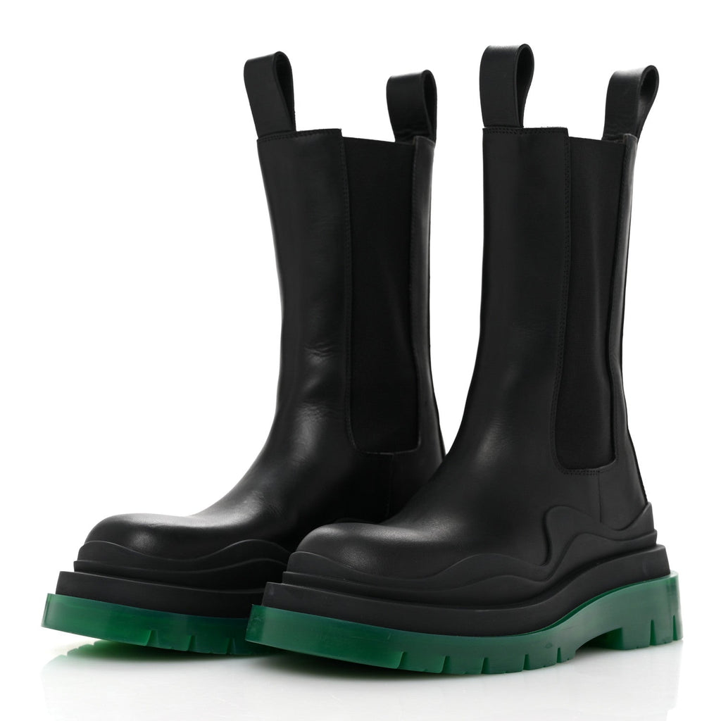Calfskin The Tire Chelsea Boots 35 Black Green