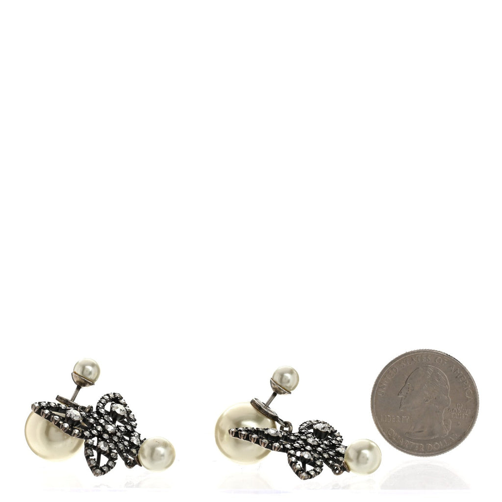 Crystal Pearl Butterfly Drop Earrings White